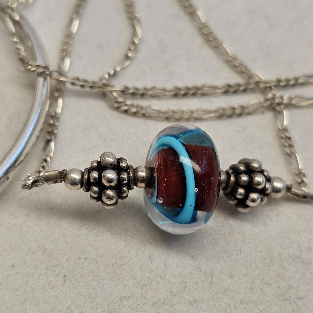 SET! Blown Glass Necklace with 925 Silver Cuff and 925 Ring Size 7 - Picture 8 of 16